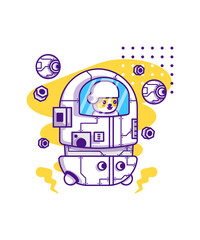 Cute Robot with Cat Cartoon Character Illustration