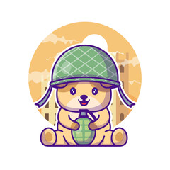 Cute Dog Soldier Army Cartoon Illustration