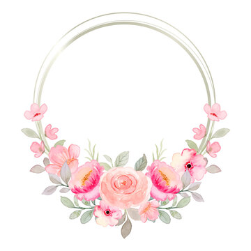 Pink peach rose wreath with circle