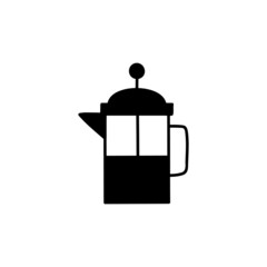 french press Coffee  icon  in solid black flat shape glyph icon, isolated on white background 
