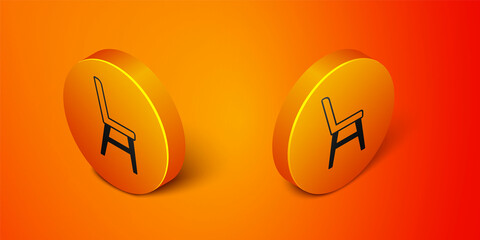Isometric Chair icon isolated on orange background. Orange circle button. Vector