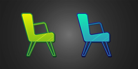 Green and blue Armchair icon isolated on black background. Vector