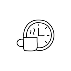 coffee time icon  in flat black line style, isolated on white 