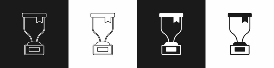 Set Award cup icon isolated on black and white background. Winner trophy symbol. Championship or competition trophy. Sports achievement sign. Vector