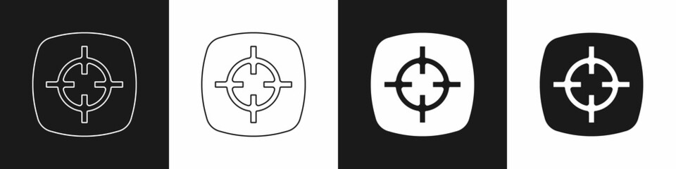 Set Target sport icon isolated on black and white background. Clean target with numbers for shooting range or shooting. Vector