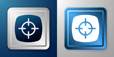 White Target sport icon isolated on blue and grey background. Clean target with numbers for shooting range or shooting. Silver and blue square button. Vector