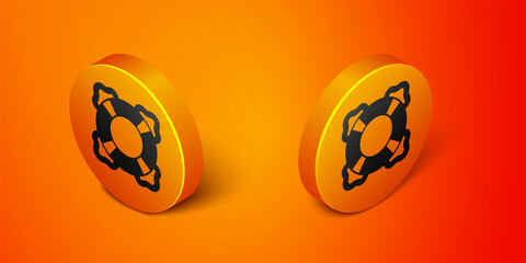 Isometric Lifebuoy icon isolated on orange background. Lifebelt symbol. Orange circle button. Vector