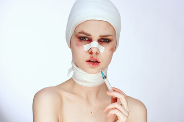 a person plastic surgery operation bare shoulders isolated background