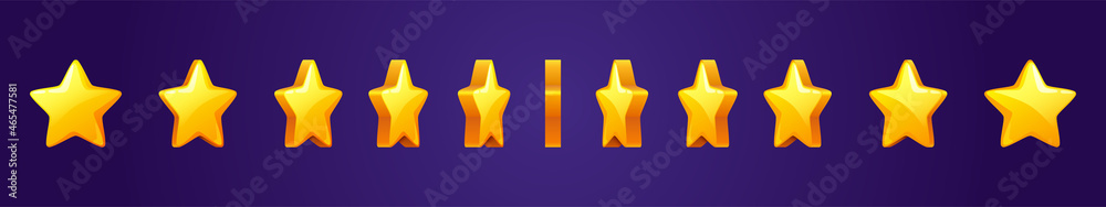 Poster set of star rotate game sprite animation, ui rate sequence frame, gui design elements yellow golden 