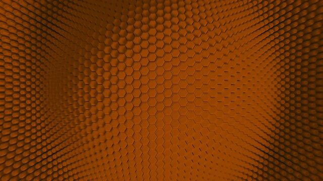 Orange minimalism. Mosaic surface with moving hexagons. Abstract geometric background with streaks on the water. Cells. Wave. 4k loop. animation for a business presentation.