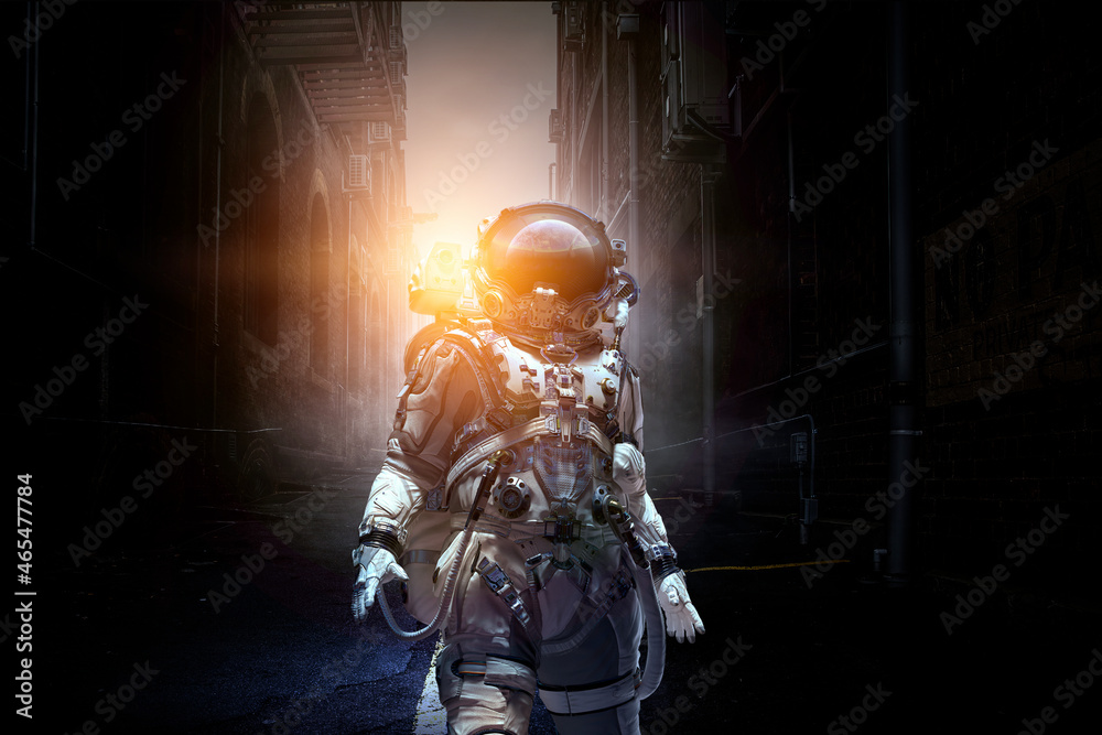 Wall mural astronaut walking on an unexplored planet