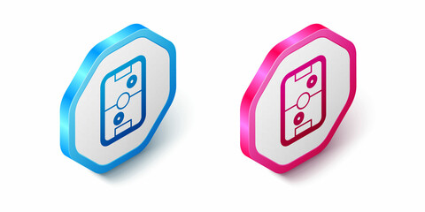 Isometric Air hockey table icon isolated on white background. Hexagon button. Vector