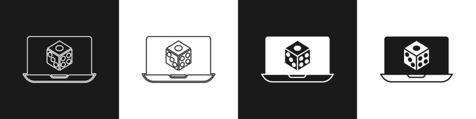 Set Game dice icon isolated on black and white background. Casino gambling. Vector
