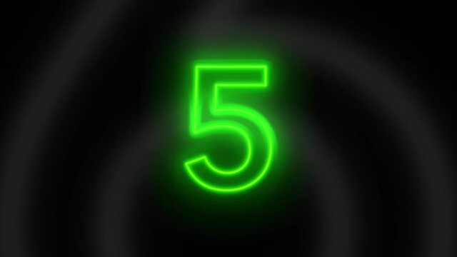 Countdown from 9 to 0 with bright green rotating neon digits.
