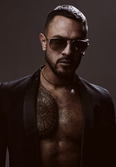 Obraz premium Portrait of masculine man, attraction sexy manly brutal guy.