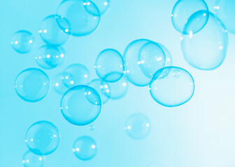 Beautiful Transparent Blue Soap Bubbles Background