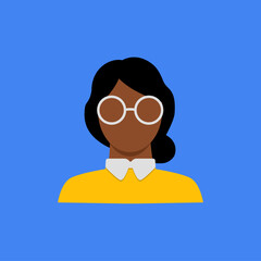 Female character Vector portrait. Profile picture. Woman face material design. Default faceless avatar. Unknown girl. Anonymous identity. Spectacle wearing lady upper body pose. Flat color design.