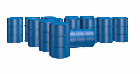 多数の青色のドラム缶の3dレンダリング