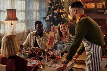 Group of diverse people are gathering for christmas holiday