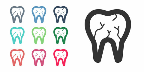 Black Broken tooth icon isolated on white background. Dental problem icon. Dental care symbol. Set icons colorful. Vector