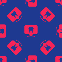 Red Dental clinic location icon isolated seamless pattern on blue background. Vector