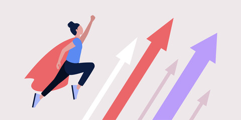 Super hero flying towards business growth