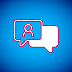 White Speech bubble chat icon isolated on blue background. Message icon. Communication or comment chat symbol. Vector