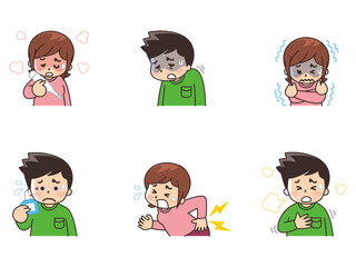 体調不良の若者　発熱　倦怠感　寒気　充血　腰痛　動悸