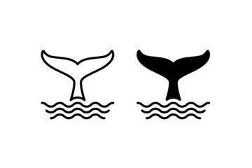 whale tail and waves vector icon - obrazy, fototapety, plakaty