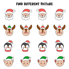 Find Christmas picture which is different from others. Worksheet for kids.