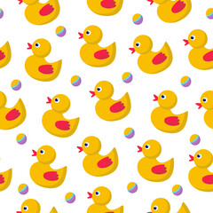 Seamless pattern with toys for children. Illustration, duck, toy on a white background.