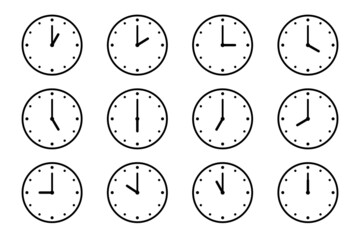 Set of clock icon flat vector illustration