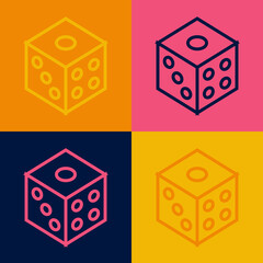 Pop art line Game dice icon isolated on color background. Casino gambling. Vector