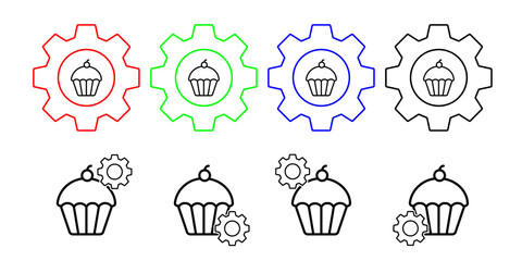Food cake cherry vector icon in gear set illustration for ui and ux, website or mobile application