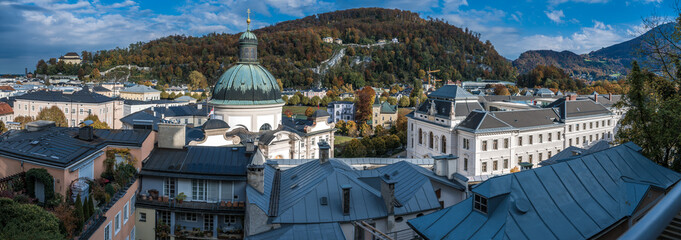 panorama of the city of salzburg - Kajetanerkirche Landesgericht Justizgebäude Salzburg Austria