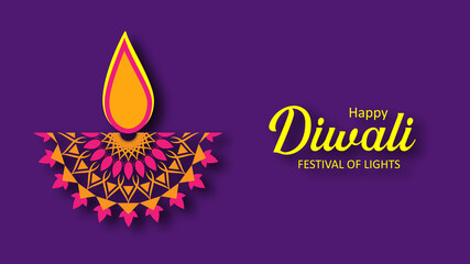 Happy Diwali greeting card with creative oil lamp diya design 