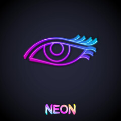 Glowing neon line Beautiful woman eye icon isolated on black background. Vector
