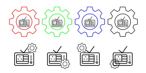 Tv usa flag vector icon in gear set illustration for ui and ux, website or mobile application