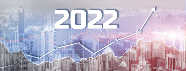 New 2022 year on modern city background. Website Banner