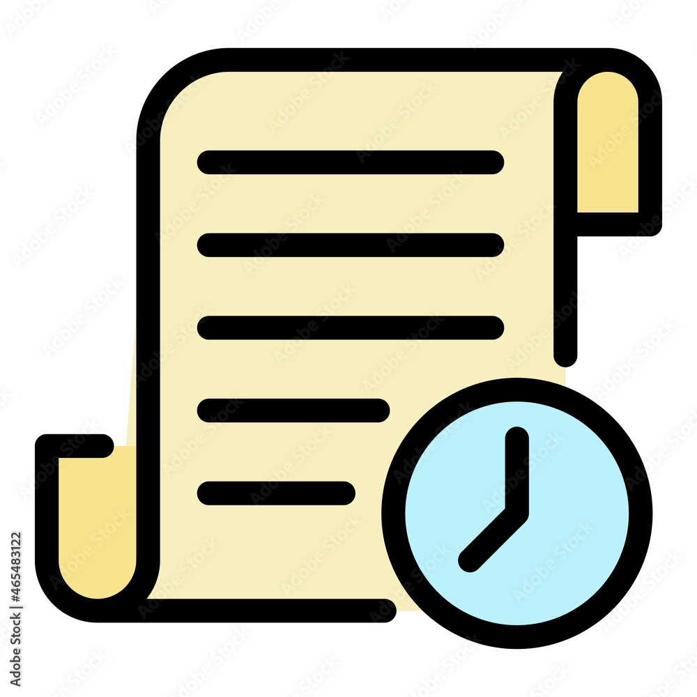Poster document and clock icon. outline document and clock vector icon color flat isolated