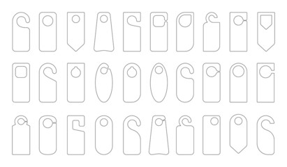 Hotel door hanger tags outline template icon signs set flat style design vector illustration. Empty door flyer or do not disturb mock up isolated on white background.