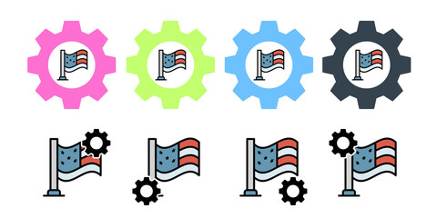 Flag usa vector icon in gear set illustration for ui and ux, website or mobile application