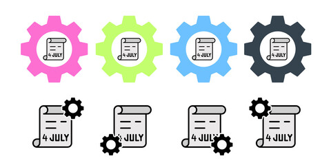 4th july document vector icon in gear set illustration for ui and ux, website or mobile application