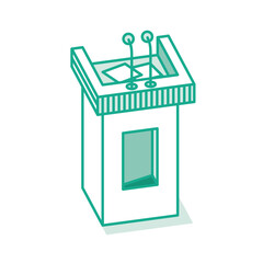 Speech Podium with Two Microphones. Outline Rostrum or Tribune.