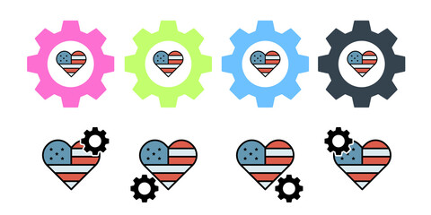Love heart usa vector icon in gear set illustration for ui and ux, website or mobile application