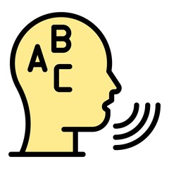 Head abc icon. Outline head abc vector icon color flat isolated