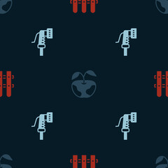 Set Garden fence wooden, Apple and hose on seamless pattern. Vector