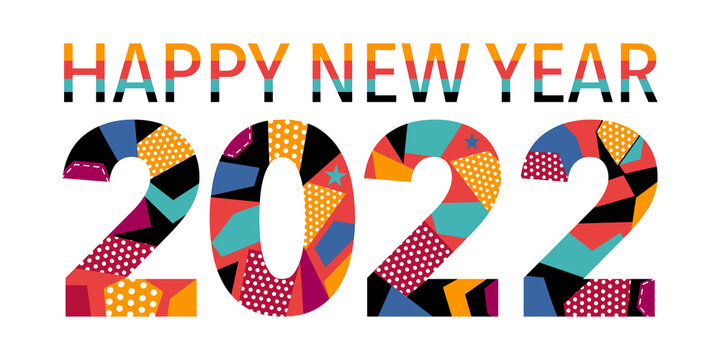 Colorful text happy new year 2022. Season greetings. Holiday celebration