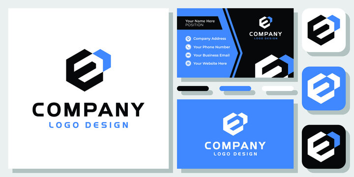 Initial Letter E Hexagon Arrow Forward Success logo design inspiration with Layout Template Business Card