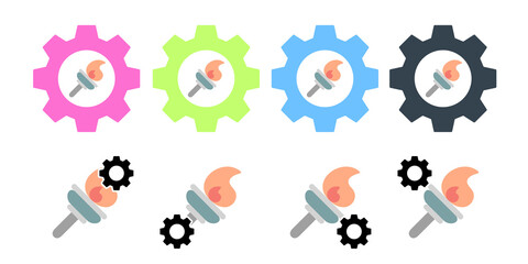 Burning fire usa flag vector icon in gear set illustration for ui and ux, website or mobile application